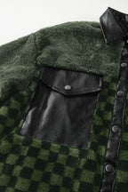 Pocketed Checkered Collared Neck Snap Down Jacket - Delanoir