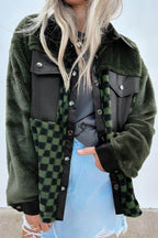Pocketed Checkered Collared Neck Snap Down Jacket - Delanoir