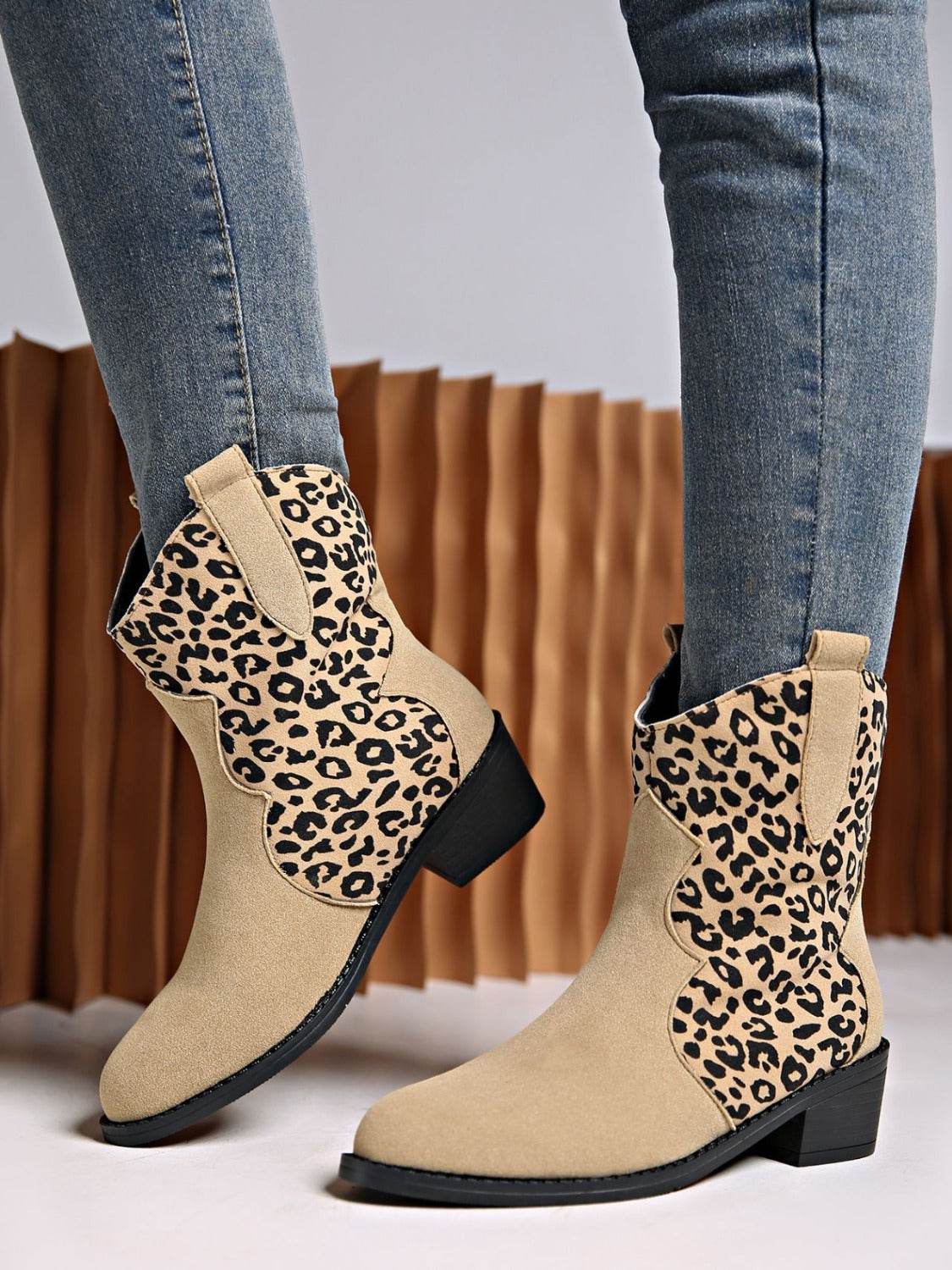 Leopard Suede Block Heel Boots - Delanoir