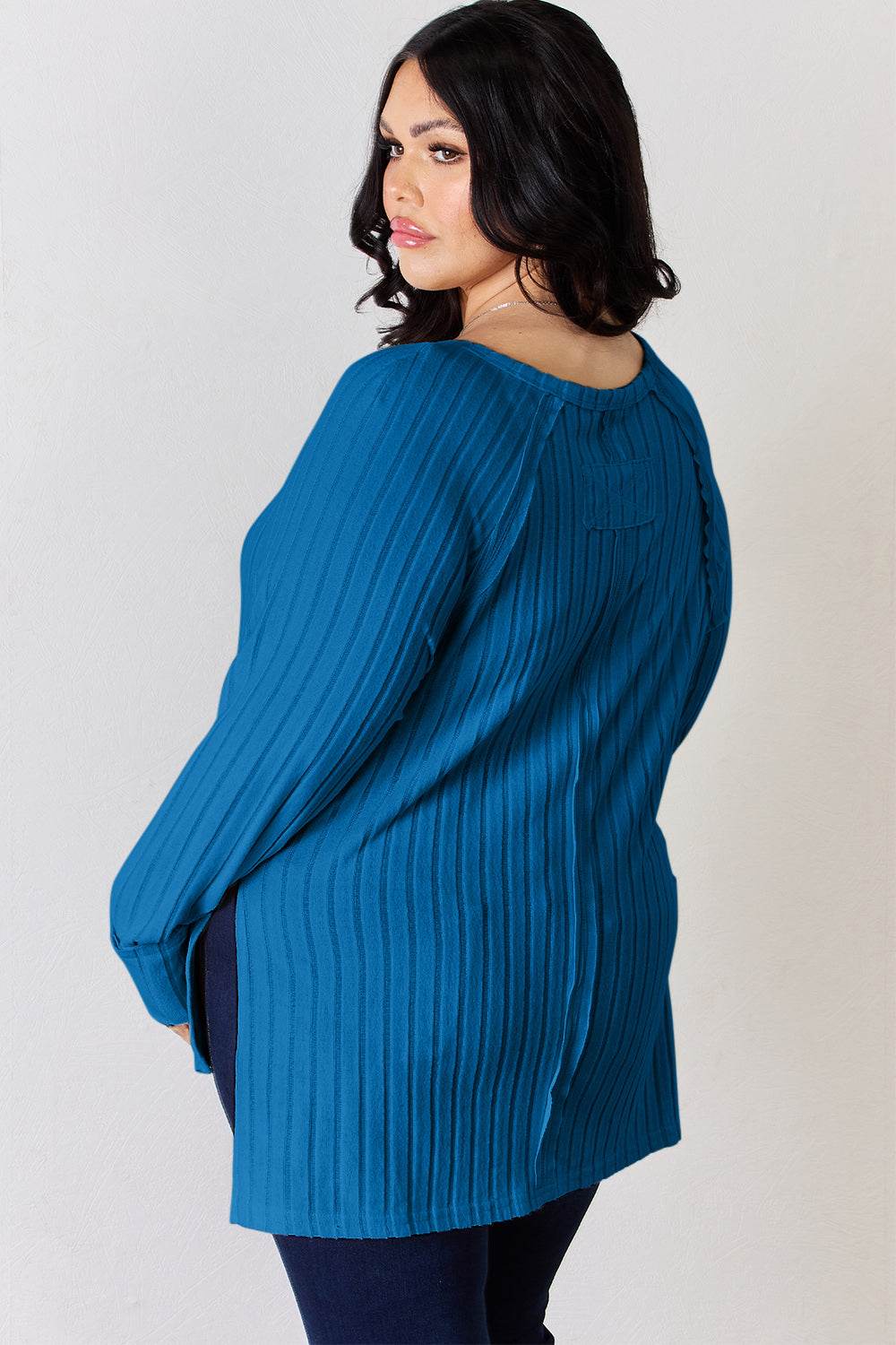Basic Bae Full Size Ribbed Round Neck Slit T-Shirt - Delanoir