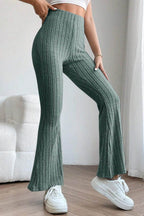 Basic Bae Full Size Ribbed High Waist Flare Pants - Delanoir