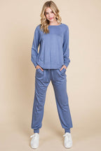 Super Lady Round Neck Raglan Sleeve Top and Pants Lounge Set - Delanoir