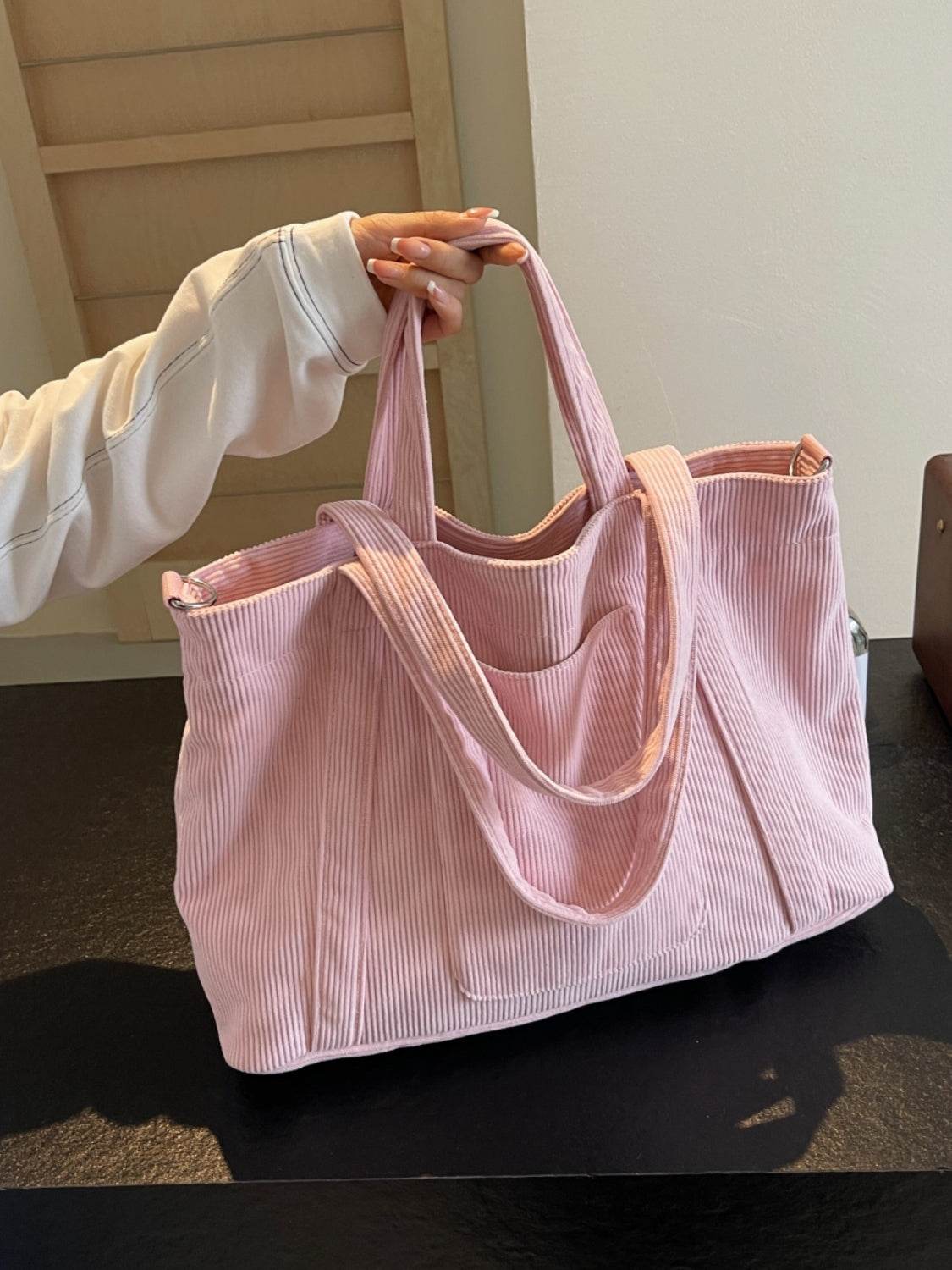 Corduroy Solid Large Tote Bag - Delanoir