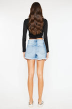 Kancan High Waist Frayed Denim Shorts - Delanoir