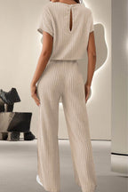 Round Neck Short Sleeve Jumpsuit - Delanoir
