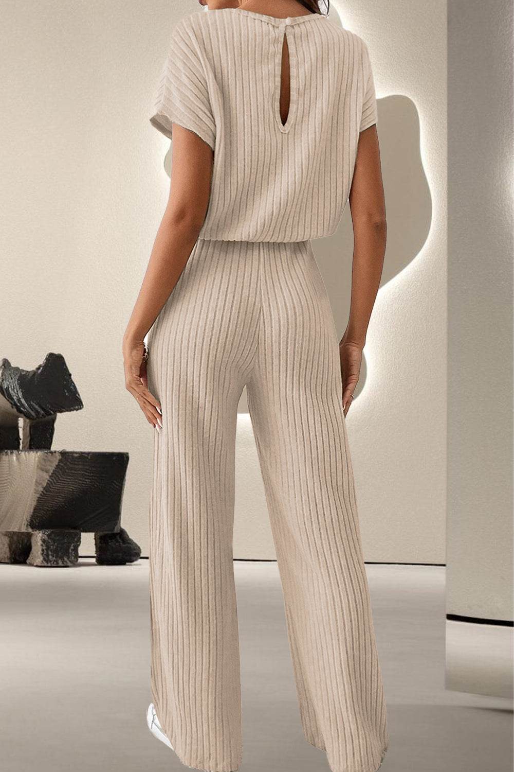 Round Neck Short Sleeve Jumpsuit - Delanoir