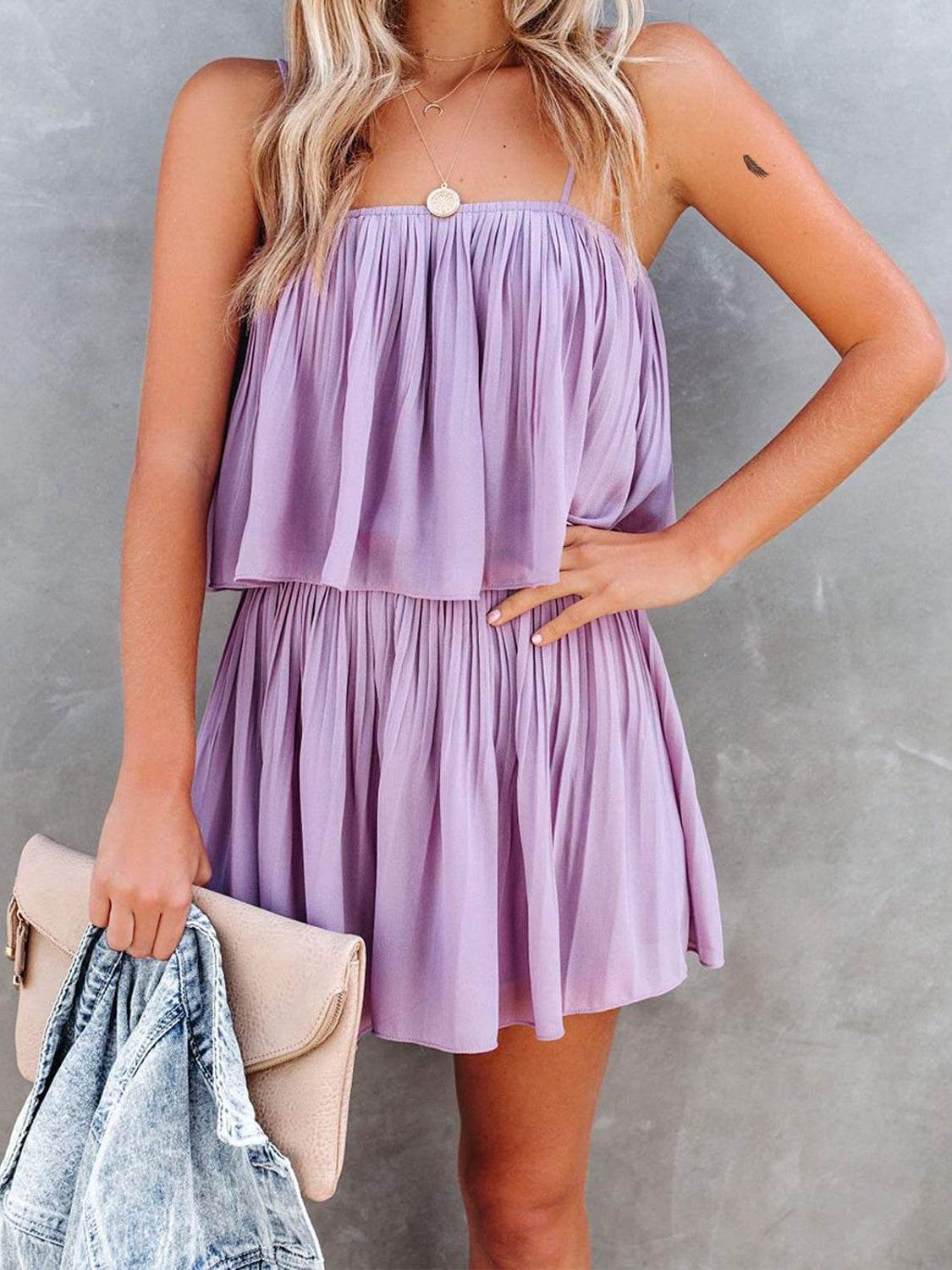 Ruched Spaghetti Strap Romper - Delanoir