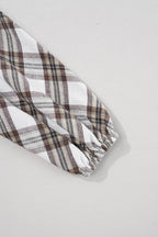 Full Size Plaid Collared Neck Balloon Sleeve Mini Shirt Dress - Delanoir