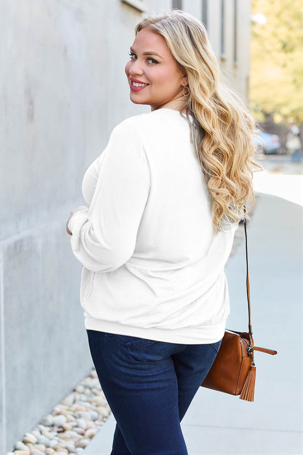 Basic Bae Full Size V-Neck Lantern Sleeve Top - Delanoir