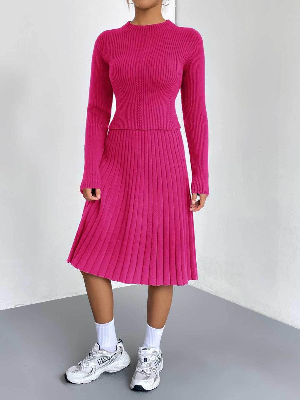 Rib-Knit Sweater and Skirt Set - Delanoir