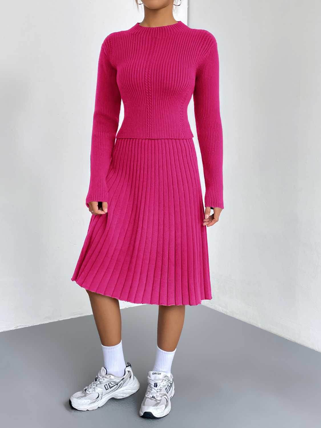 Rib-Knit Sweater and Skirt Set - Delanoir