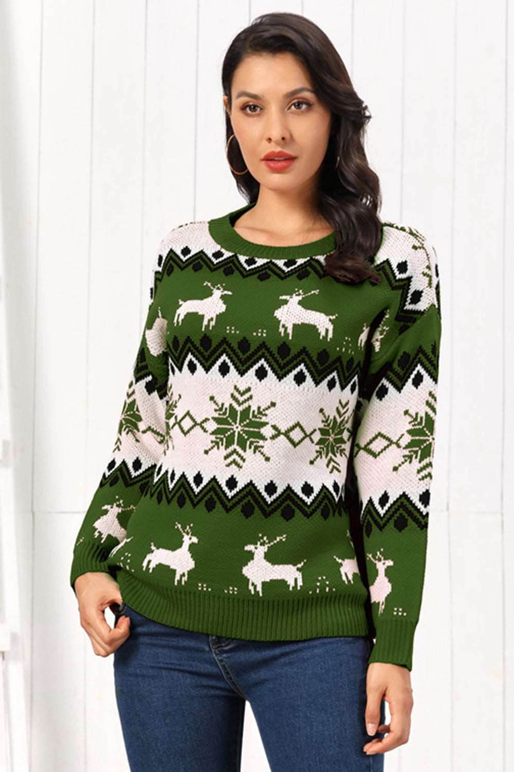 Reindeer Round Neck Sweater - Delanoir