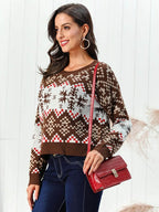 Snowflake Pattern Round Neck Sweater - Delanoir