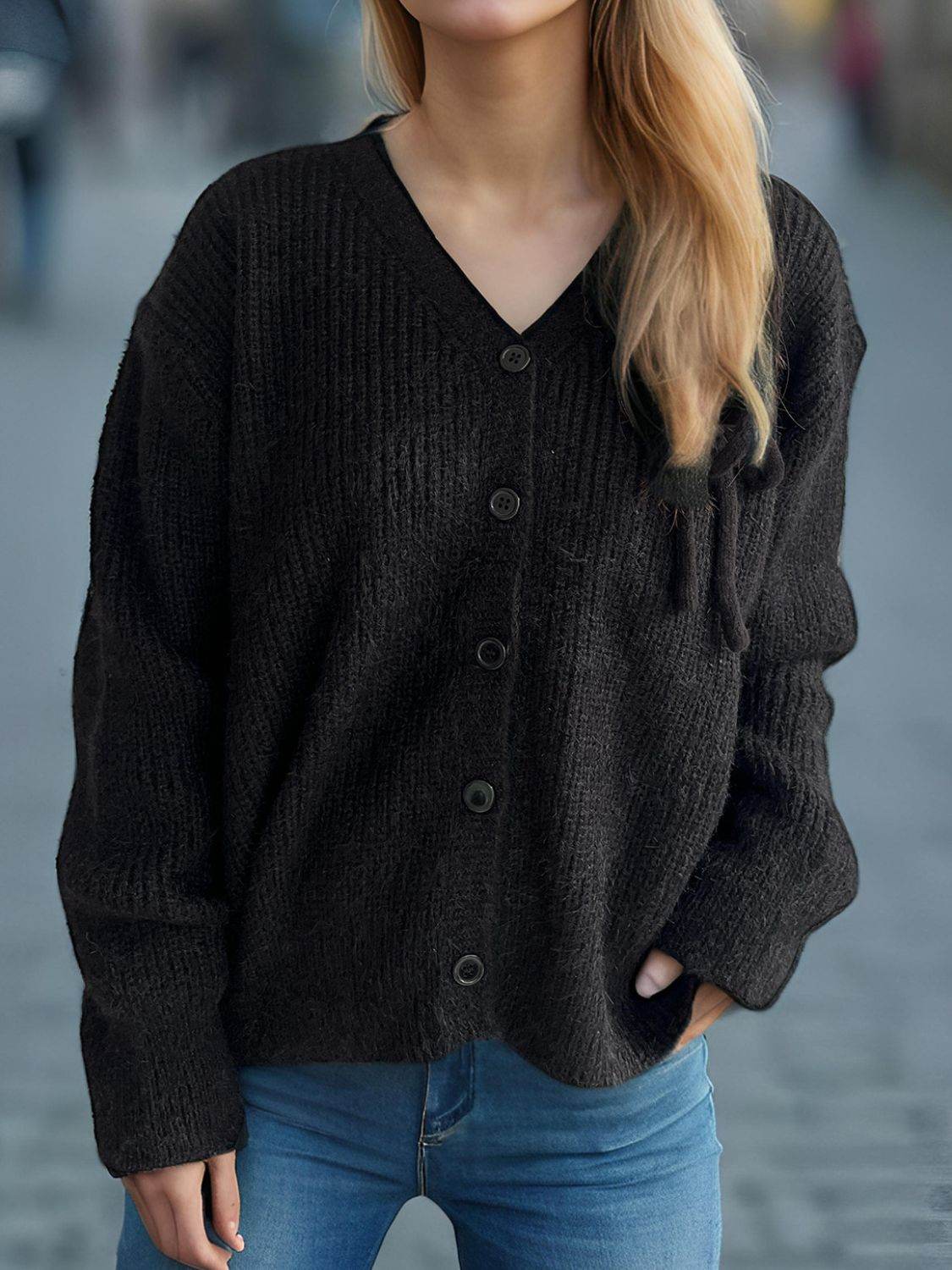Button Down Long Sleeve Cardigan - Delanoir