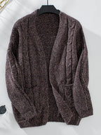 Cable-Knit Open Front Long Sleeve Cardigan - Delanoir