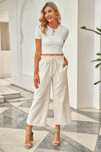 Drawstring Paperbag Waist Wide Leg Pants - Delanoir