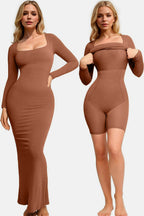 Basic Bae Built-In Shapewear Square Neck Long Sleeve Maxi Dress - Delanoir