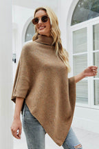Turtleneck Buttoned Poncho - Delanoir