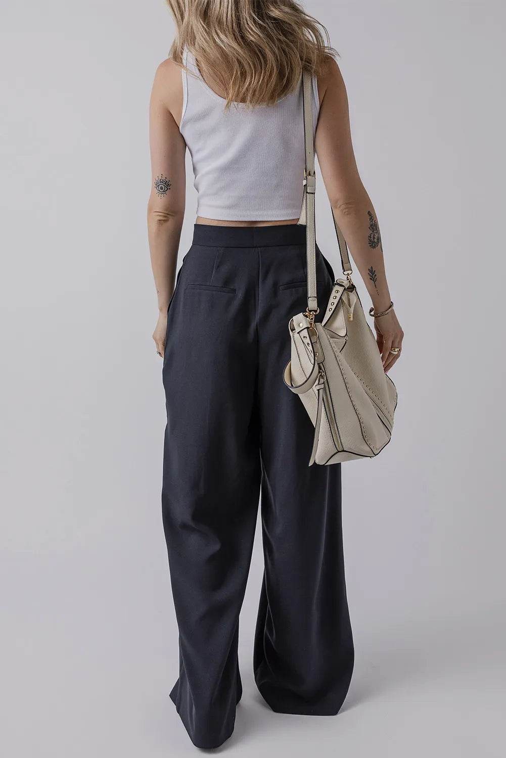Wide Leg Pants with Pockets - Delanoir