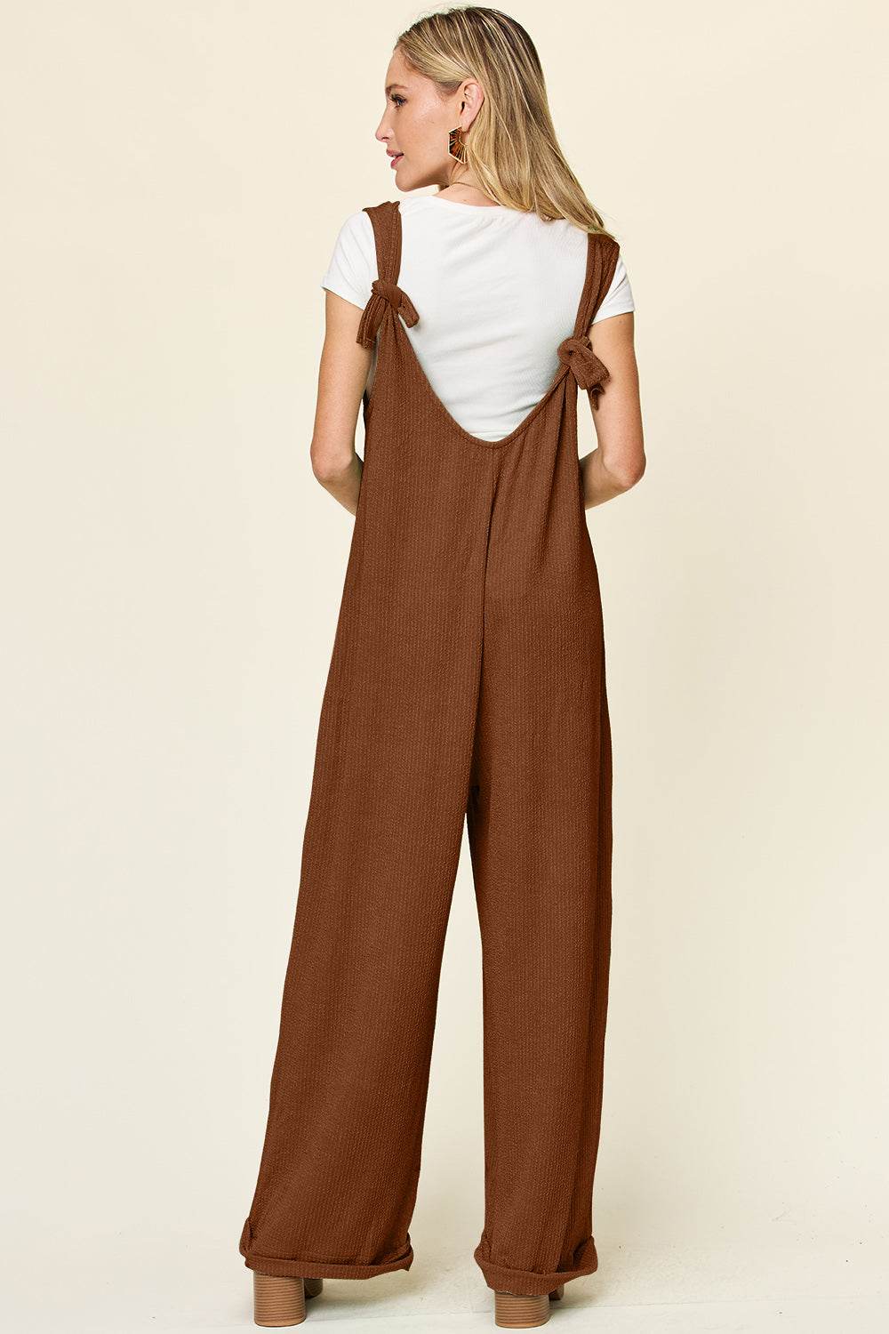 Double Take Full Size Texture Sleeveless Wide Leg Jumpsuit - Delanoir