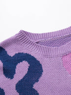 Flower Pattern Round Neck Long Sleeve Sweater - Delanoir