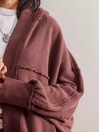 Exposed Seam Open Front Batwing Sleeve Hooded Cardigan - Delanoir