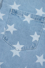 Raw Hem Star Collared Neck Denim Top - Delanoir