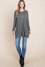 BOMBOM Round Neck Long Sleeve Oversized Top - Delanoir
