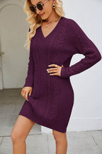 Cable-Knit Long Sleeve Sweater Dress - Delanoir