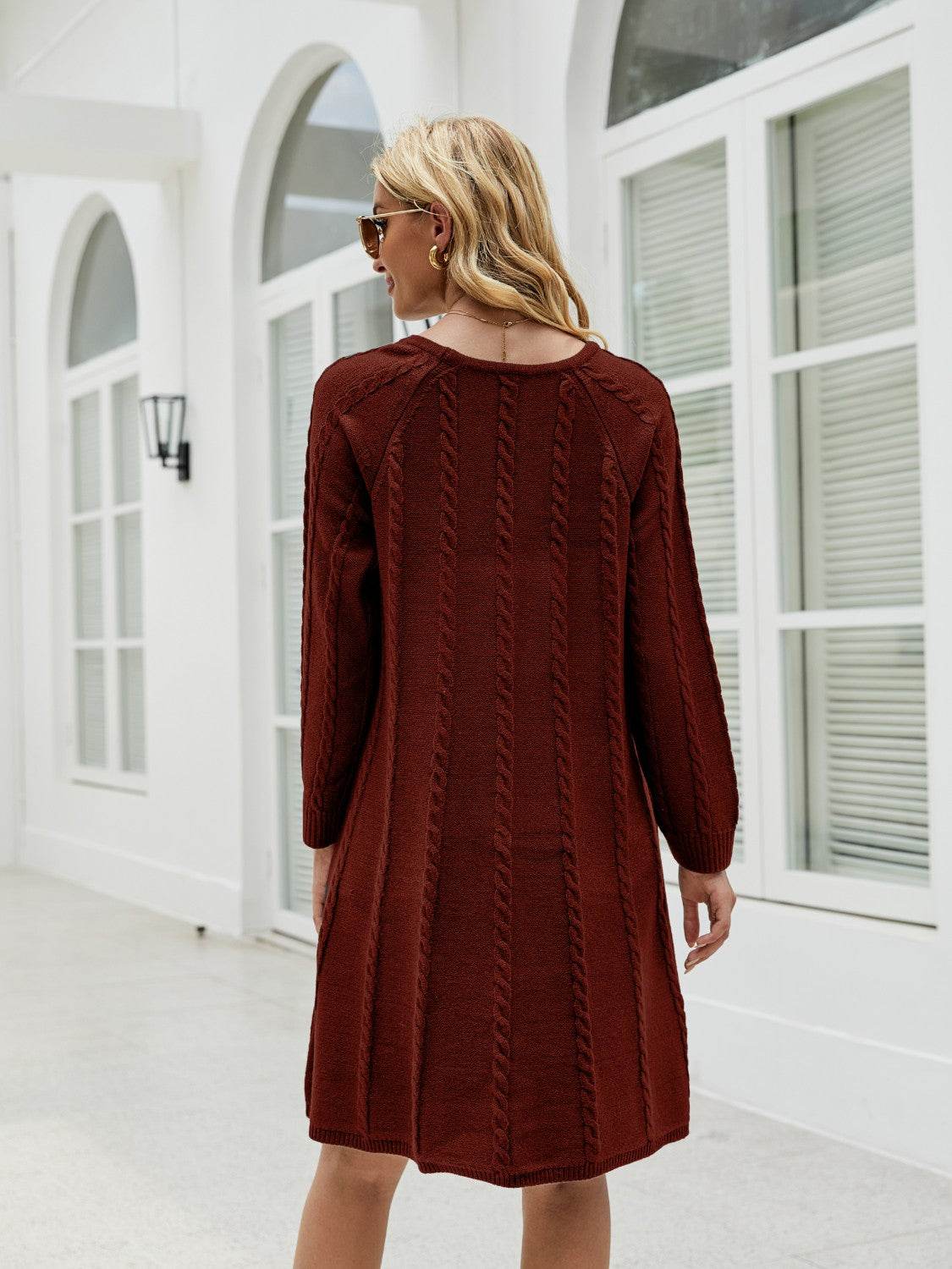 Cable-Knit Long Sleeve Sweater Dress - Delanoir
