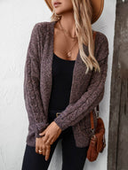 Cable-Knit Open Front Long Sleeve Cardigan - Delanoir