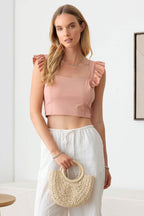 Le Lis Ruffled Cap Sleeve Square Neck Crop Top - Delanoir