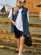 Button Down Denim Vest - Delanoir