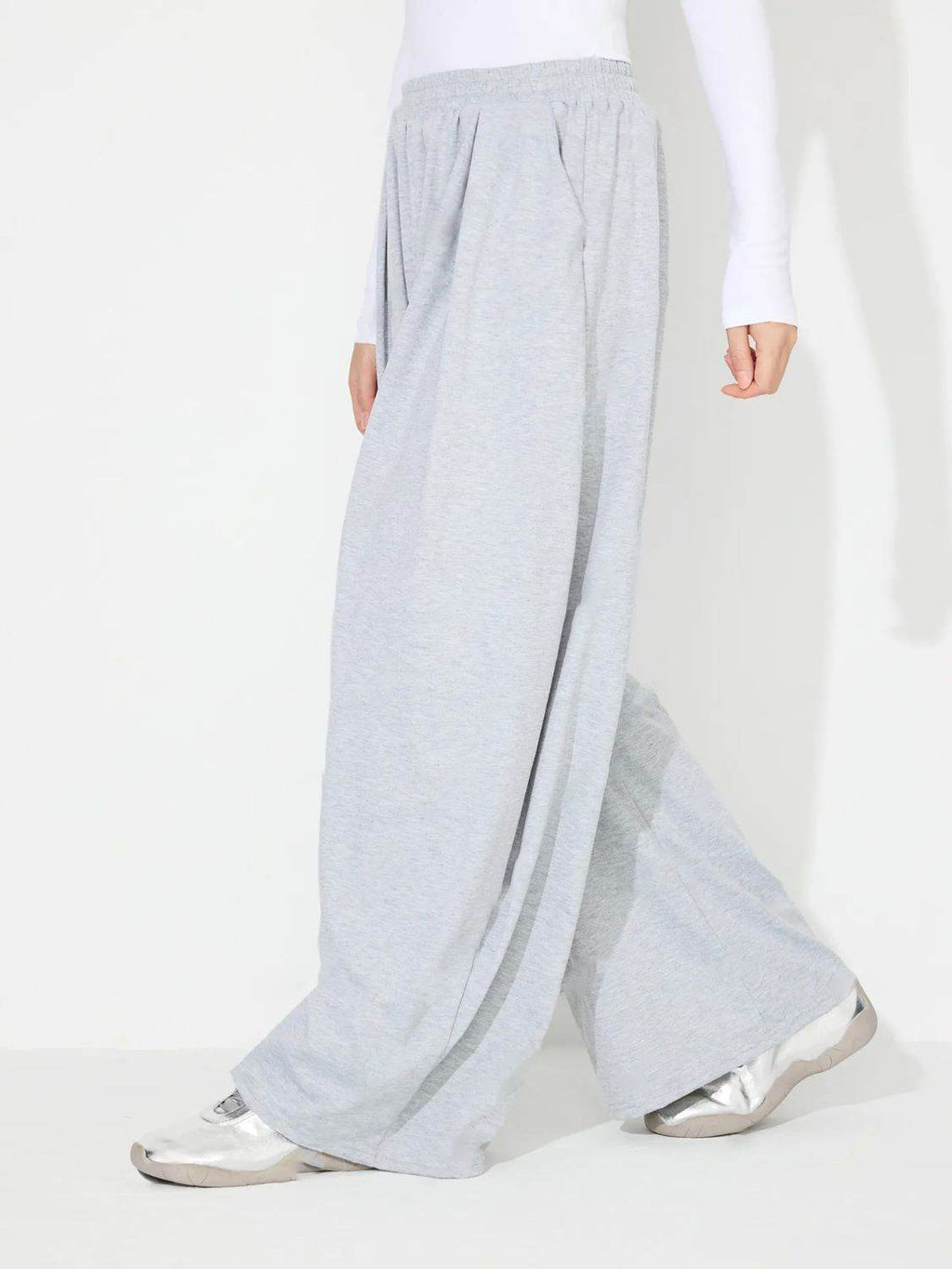 Elastic Waist Wide Leg Pants with Pockets - Delanoir