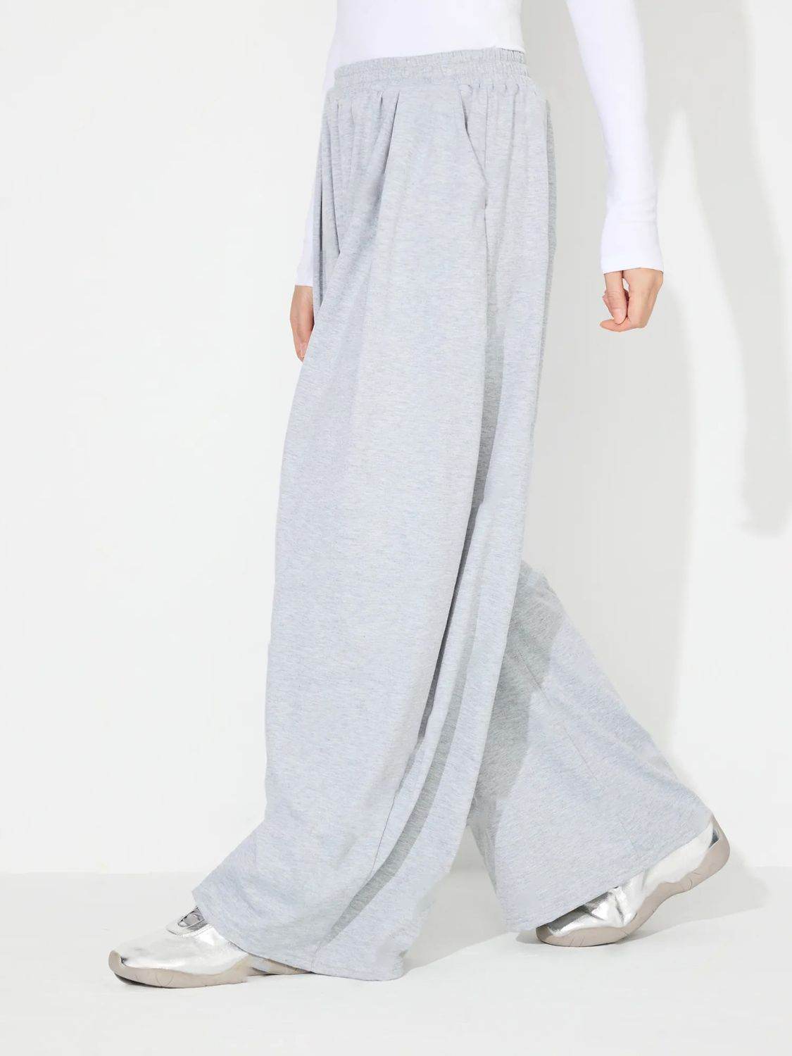 Elastic Waist Wide Leg Pants with Pockets - Delanoir