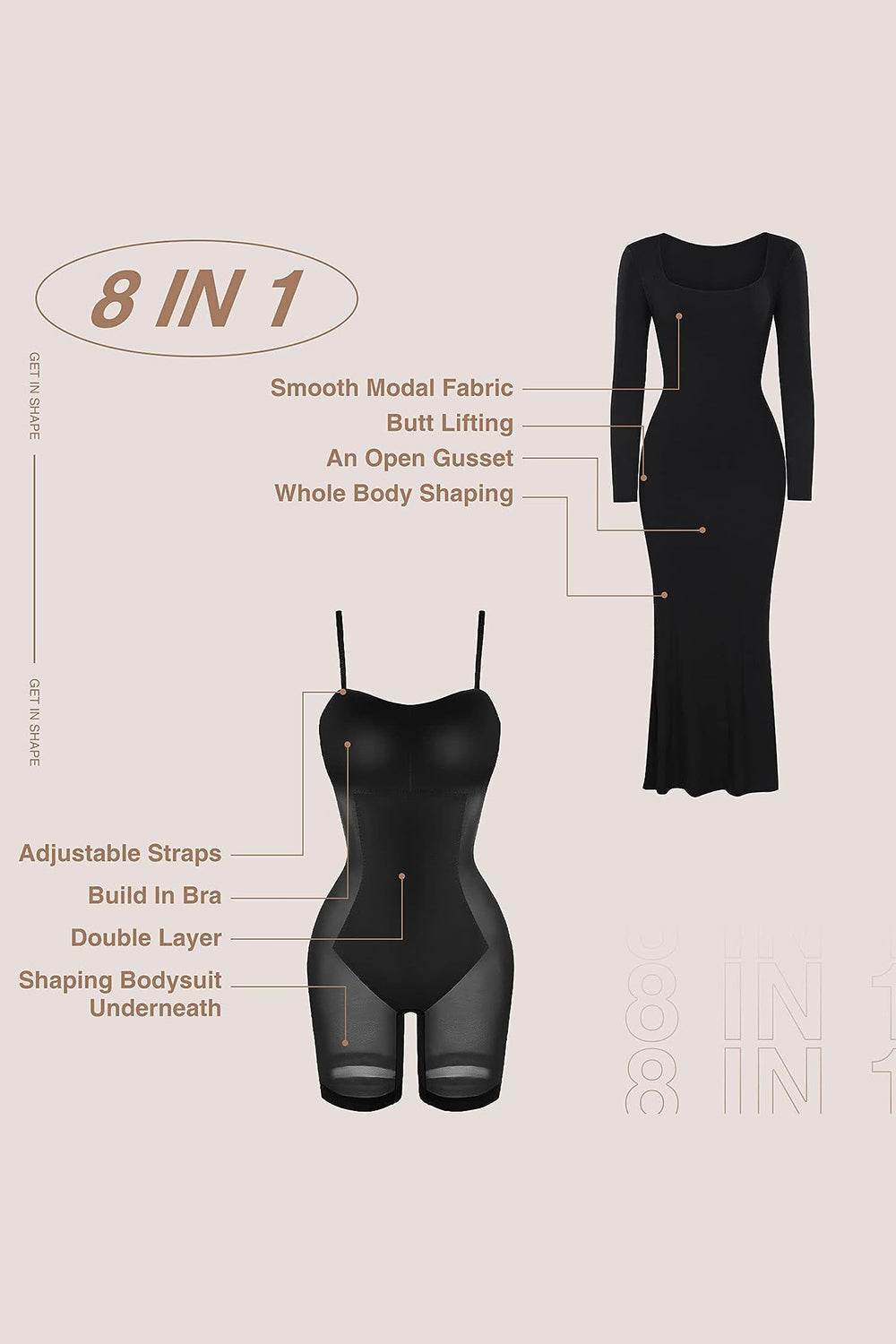 Basic Bae Built-In Shapewear Square Neck Long Sleeve Maxi Dress - Delanoir