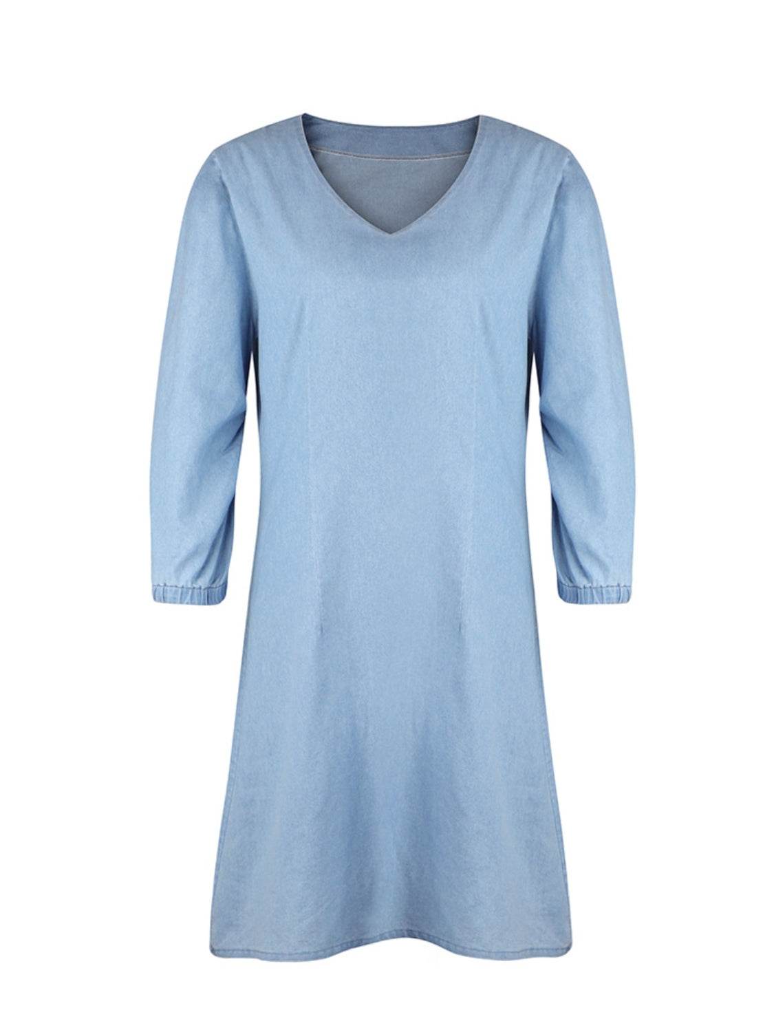Full Size V-Neck Half Sleeve Dress - Delanoir