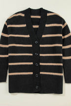 Striped Button Down Long Sleeve Cardigan - Delanoir