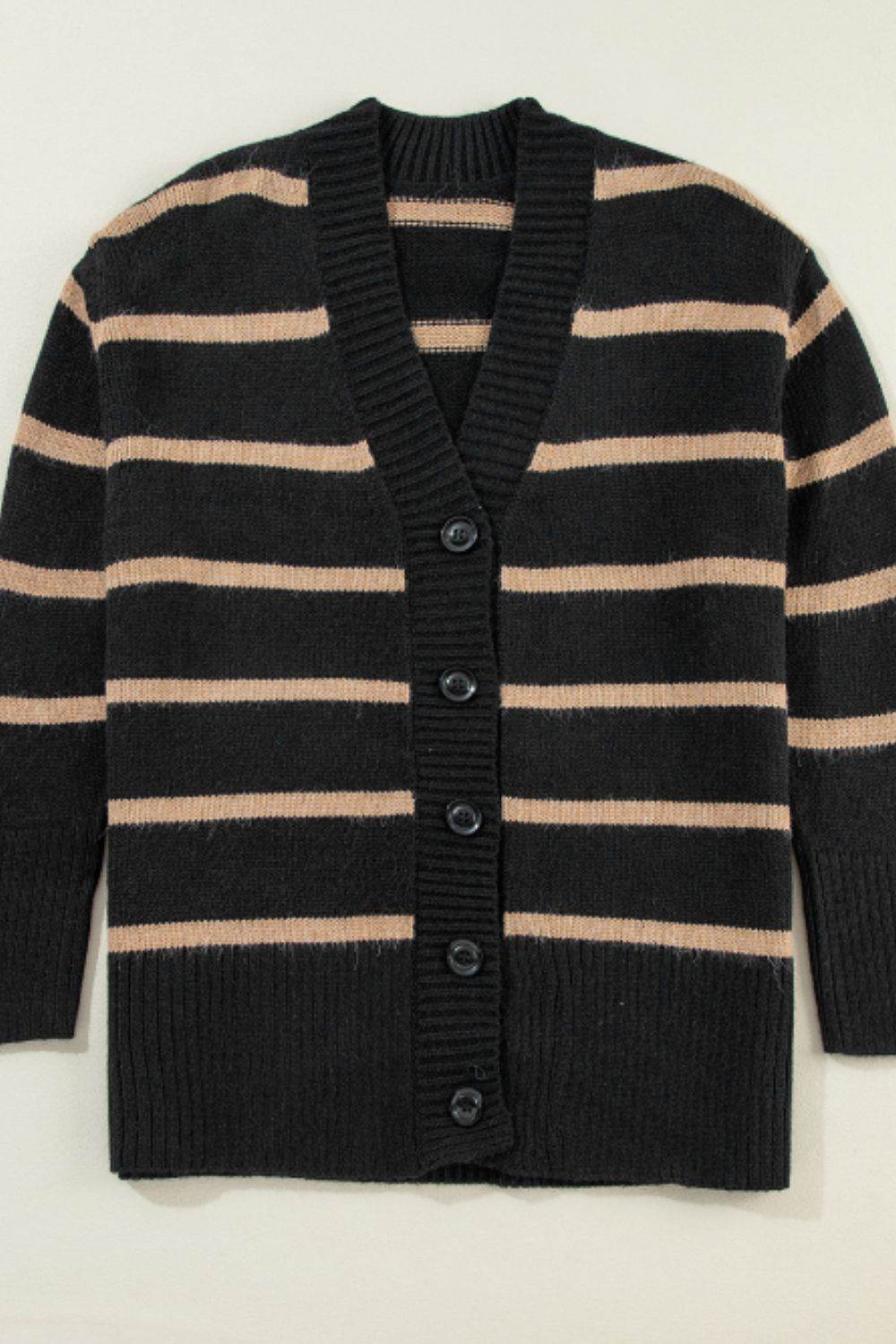 Striped Button Down Long Sleeve Cardigan - Delanoir