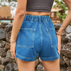 High-Waist Denim Shorts with Pockets - Delanoir