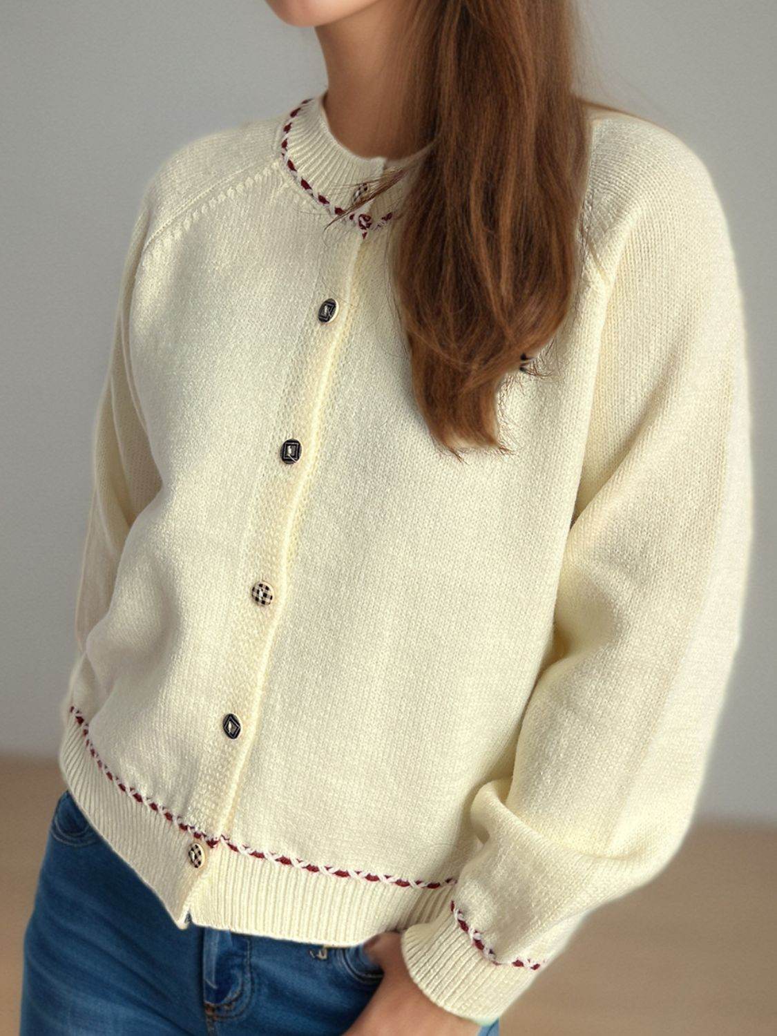 Button Down Long Sleeve Cardigan - Delanoir