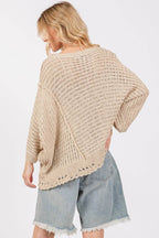 SAGE + FIG Distressed Asymmetrical Open Stitch Sweater - Delanoir