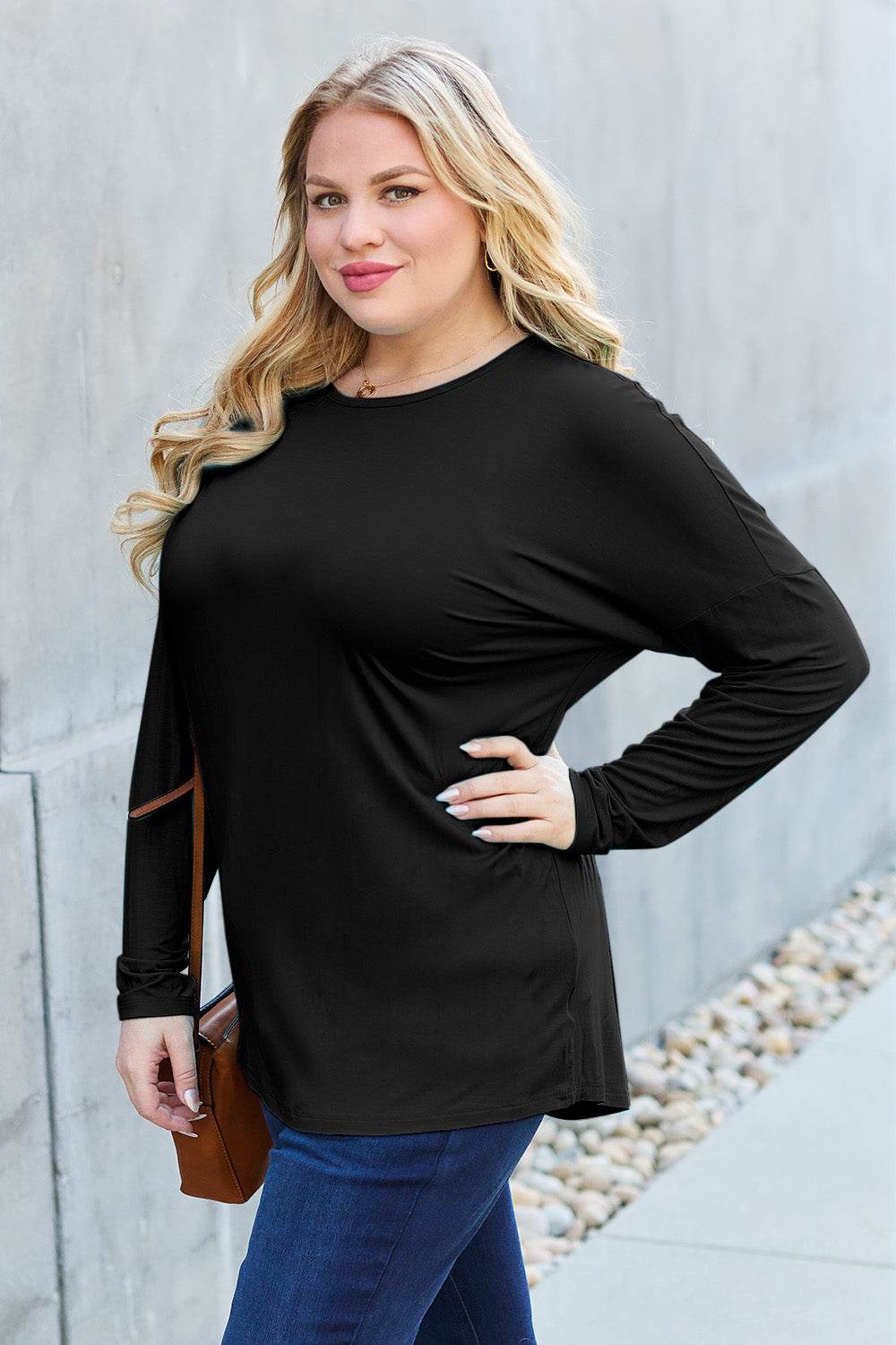 Basic Bae Full Size Round Neck Dropped Shoulder T-Shirt - Delanoir