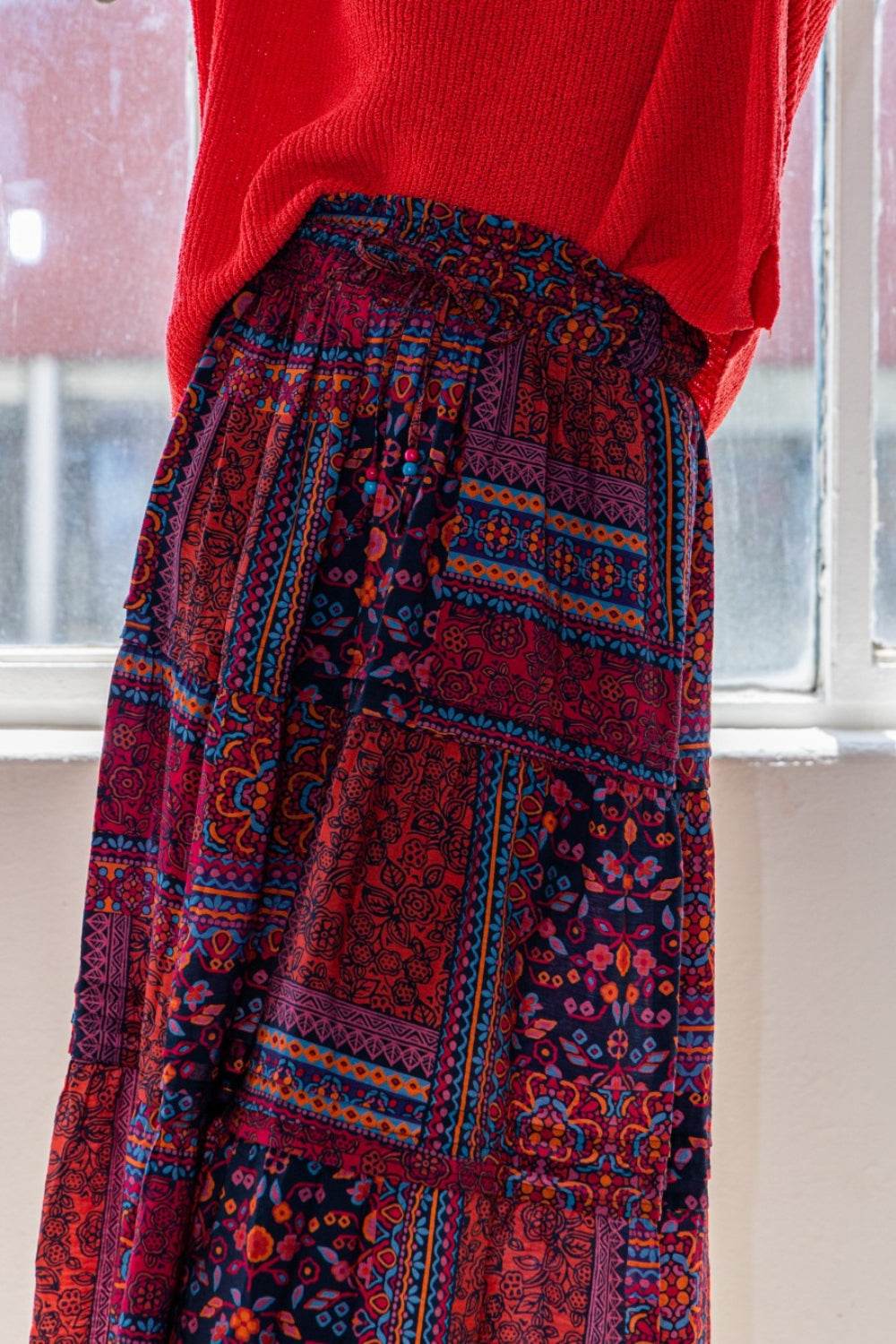 ODDI Full Size Printed Tiered Maxi Skirt - Delanoir