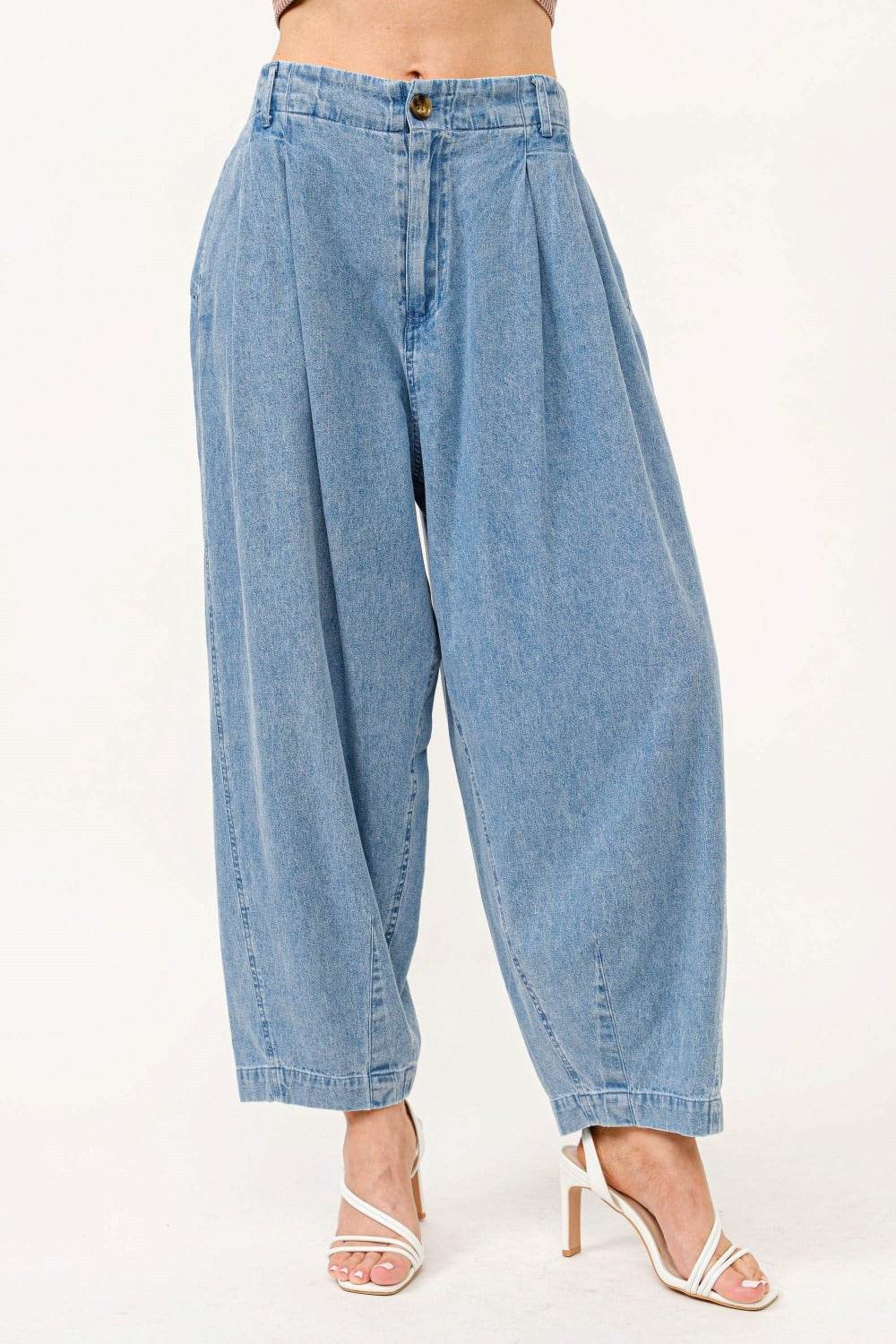 And The Why Elastic Back Pleated Baggy Jeans - Delanoir