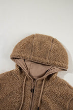 Drawstring Fleece Zip Up Hooded Jacket - Delanoir