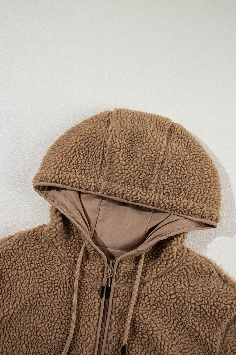 Drawstring Fleece Zip Up Hooded Jacket - Delanoir