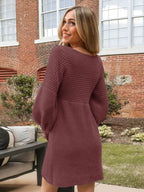Perfee V-Neck Long Sleeve Sweater Dress - Delanoir