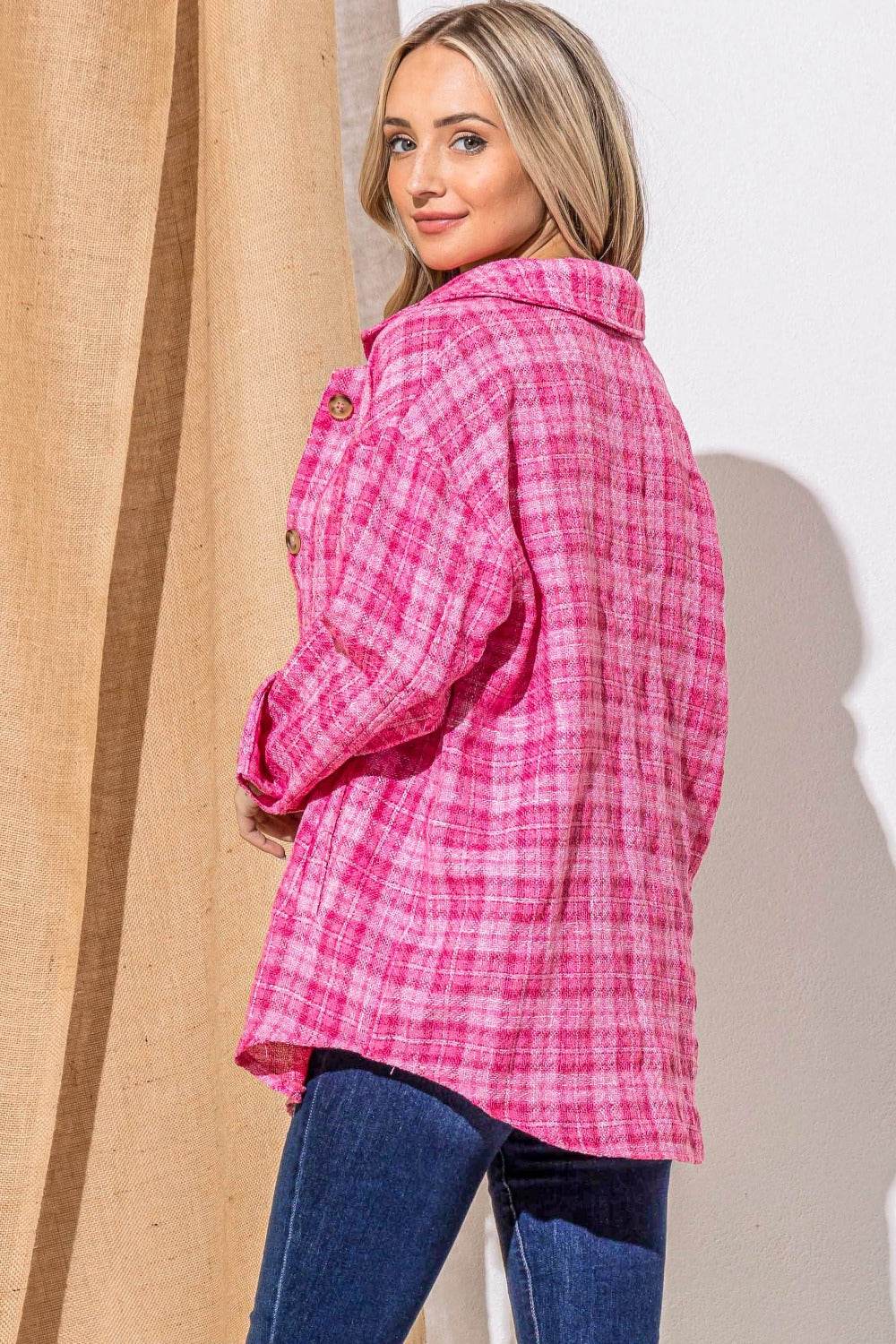 And The Why Full Size Tweed Button Down Long Sleeve Shacket - Delanoir