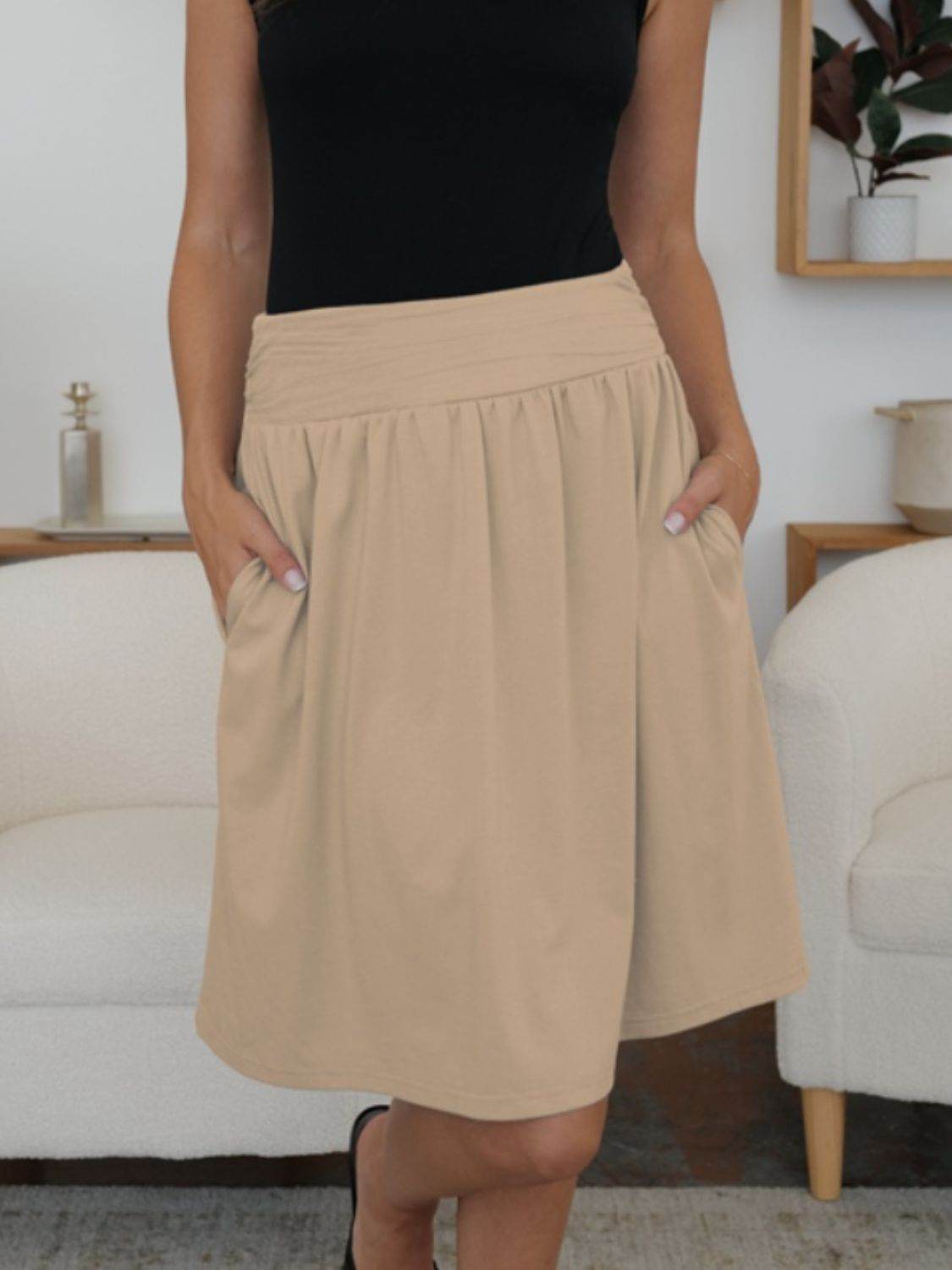 FAM-FAM Elastic Waist Skirt with Pockets - Delanoir